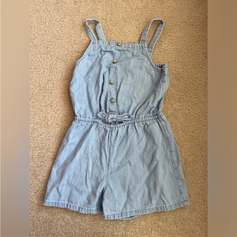 Light Blue Denim Romper for Kids - Sleeveless Casual Bottoms